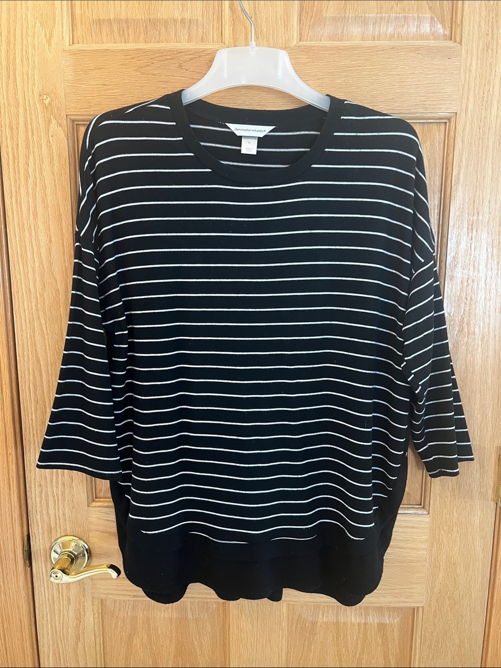 Christopher & Banks Black and White Striped Women's Top XL